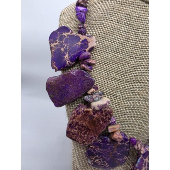 Purple‎ Sea Sediment Imperial Jasper Necklace Handmade Slabs Chips 18" Statement - Picture 3 of 11